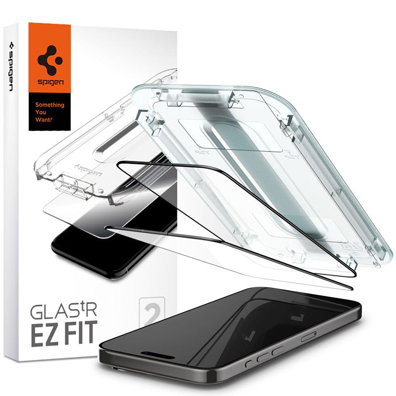 Spigen GLAS.TR EZ FIT FC - gehärtetes Glas für iPhone 15 Pro 2 Stk. (schwarz Rahmen)