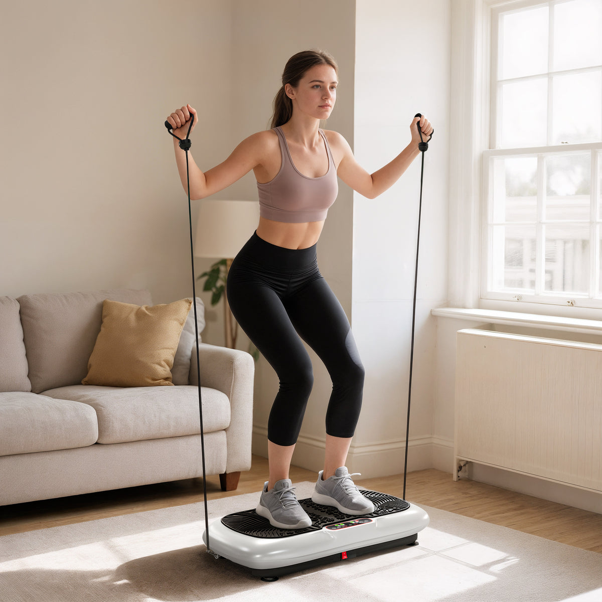 HOMCOM Vibrationsplatte mit 99 Stufen, 2 Fitnessbändern 73 x 40 x 13cm Weiß+Schwarz – Produktabbildung 2