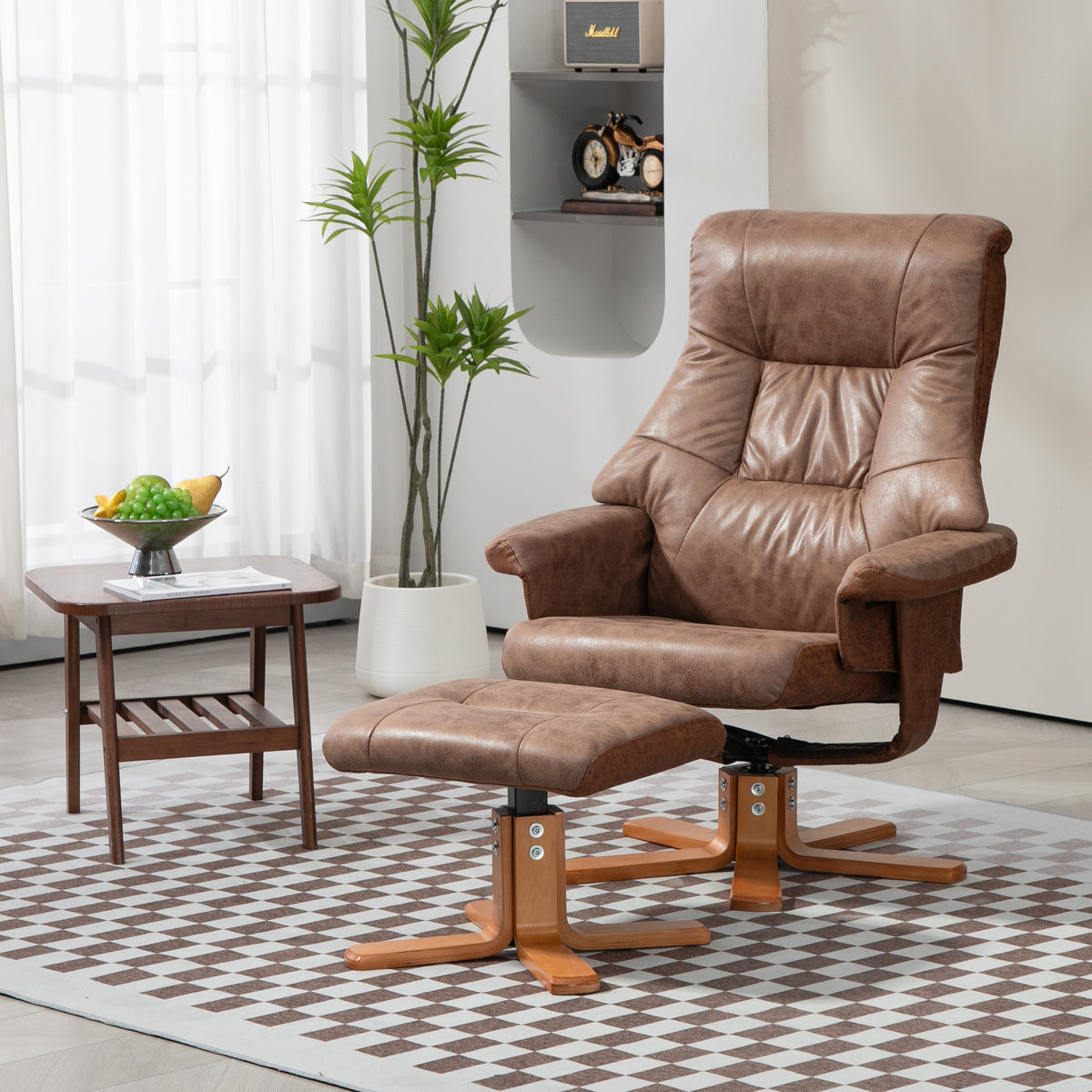 Recliner chair with footstool, 360° swivel, 135° tiltable, breathable cover, 78 x 82.5 x 109 cm, brown (2)