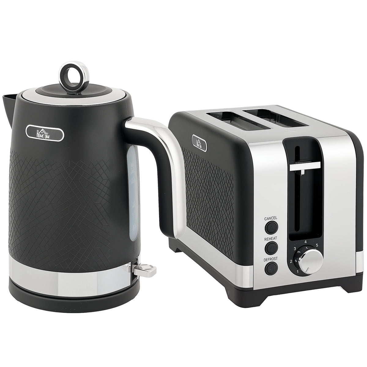 HOMCOM Wasserkocher- und Toaster-Set, 1,7 l 2200 W Schnellkoch-Wasserkocher mit Thermostat