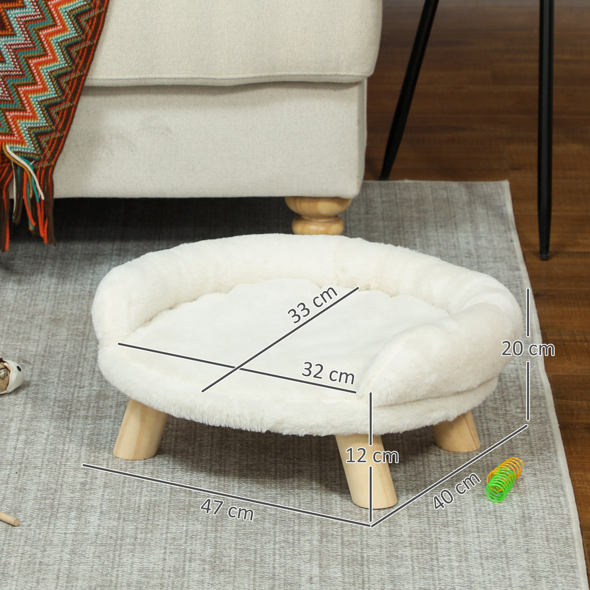 PawHut Haustierbett für Katzen und Hunde bis 5kg/30cm, waschbarer Plüschbezug, Cremeweiß, 47 x 40 x 20 – Produktabbildung 3