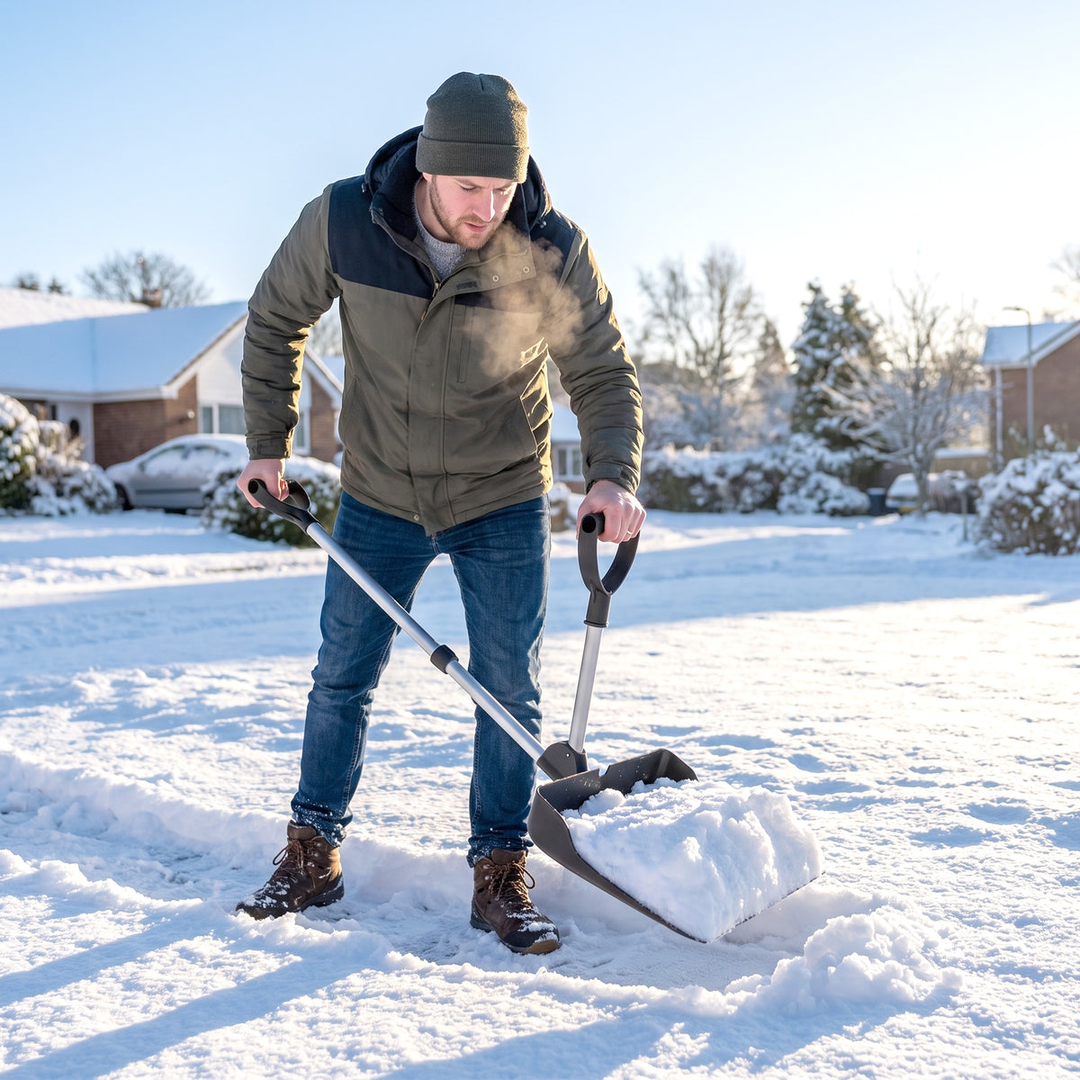 Outsunny Schneeschieber 45 cm breit Kusnstoff Schneeschaufel mit Ergonomischer Zusatzgriff, Schneeräumer – Produktabbildung 2