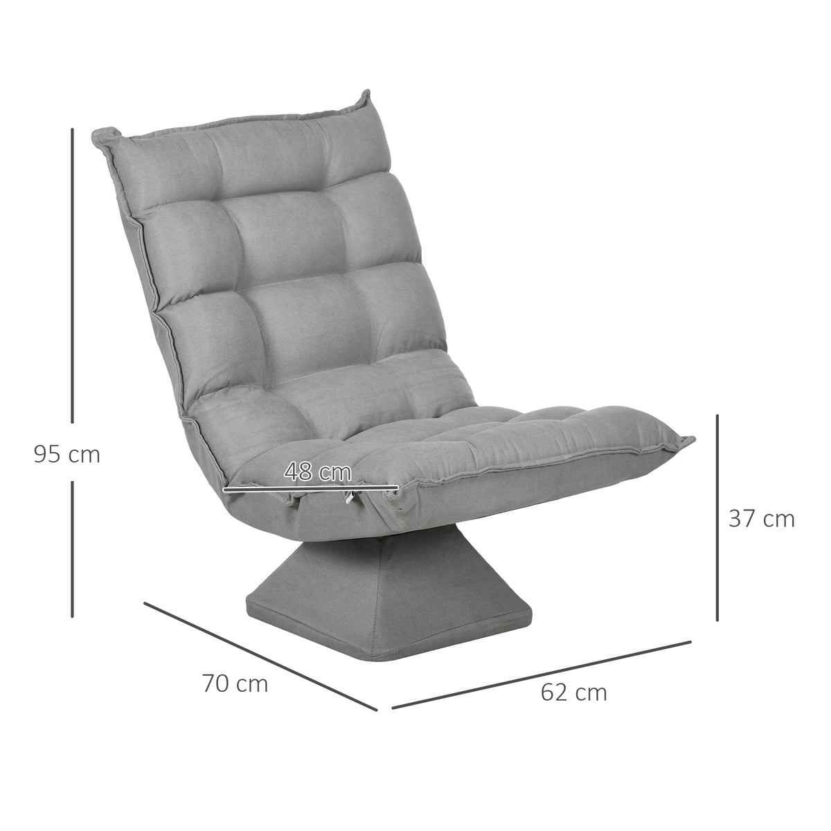 HOMCOM Relaxsessel Lesesessel, drehbar, Samtoptik, 62 cm x 70 cm x 95 cm, Hellgrau – Produktabbildung 3