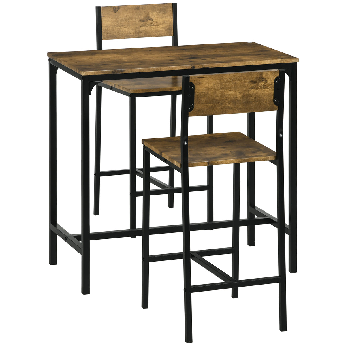 3-piece bar set, pub table, 2 chairs, MDF, metal frame, waterproof, brown