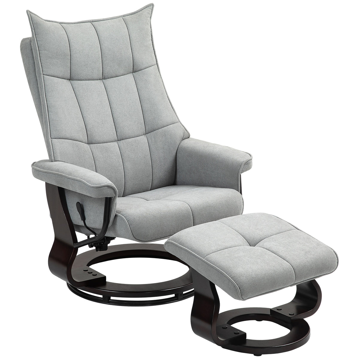 Recliner chair with stool, swivel, rocking function, adjustable backrest, up to 150 kg, gray