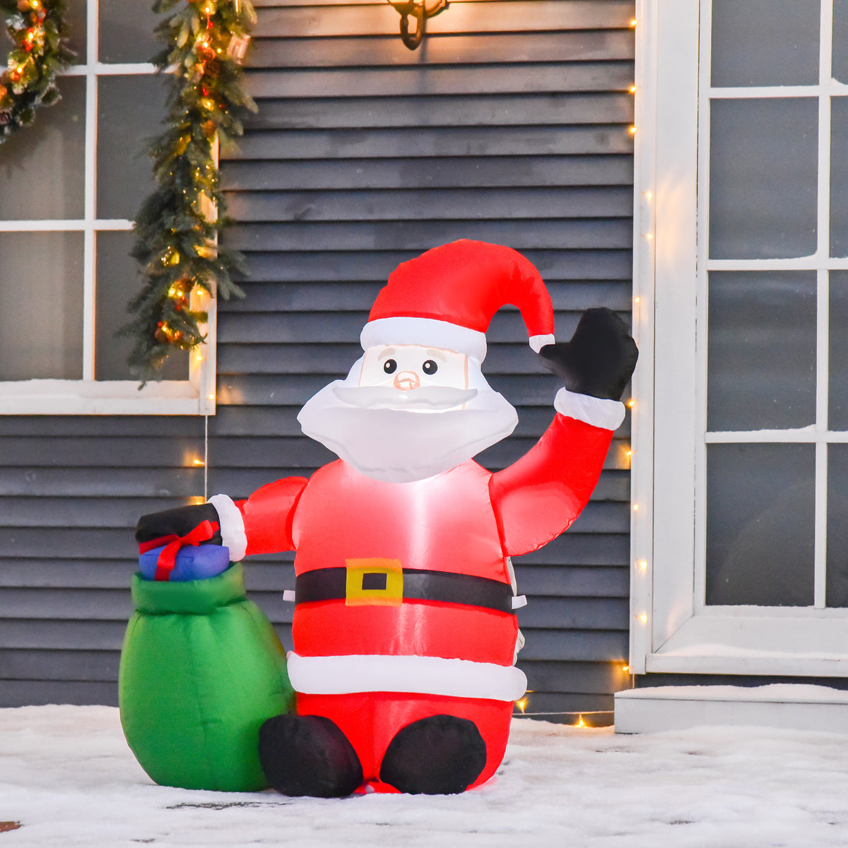 HOMCOM Weihnachtsdeko Aufblasbarer Weihnachtsmann Outdoor-Weihnachtsdekoration, inkl. Gebläse, 1,2 m – Produktabbildung 2