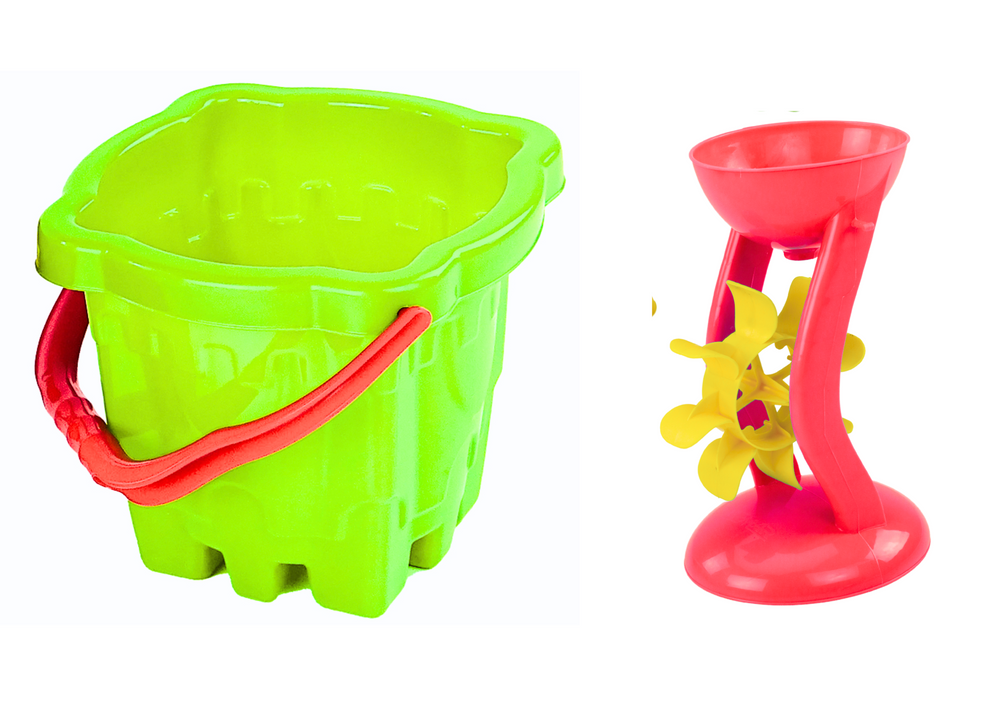 Sand toy set, bucket, castle, mill, 9-piece (2)
