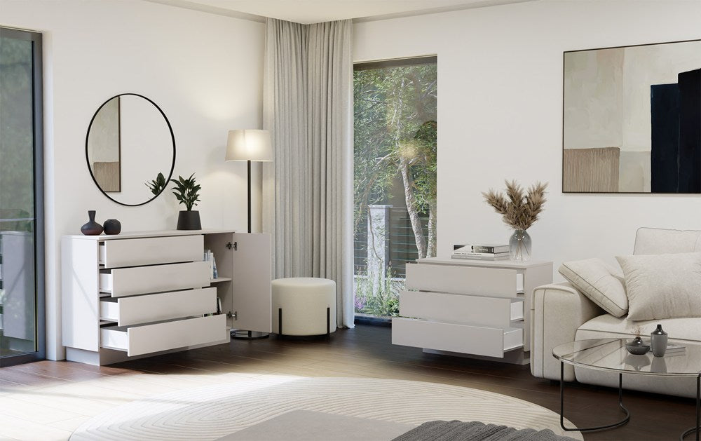 Kommode AMBER 1D4S Schrank 1 Tür 4 Schubladen für Schlafzimmer Wohnzimmer KASCHMIR Beige – Produktabbildung 2