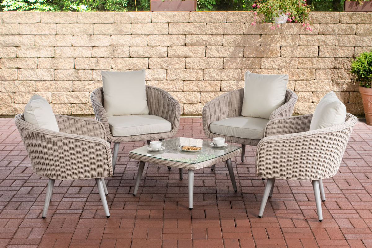 CLP Lounge-Set Ameland Rundrattan cremeweiß 45 cm (Hellgrau)