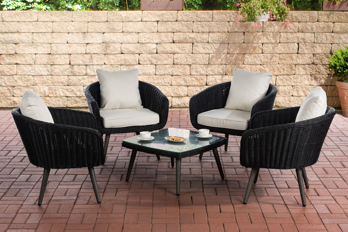 CLP Lounge-Set Ameland Rundrattan cremeweiß 45 cm (Dunkelgrau)