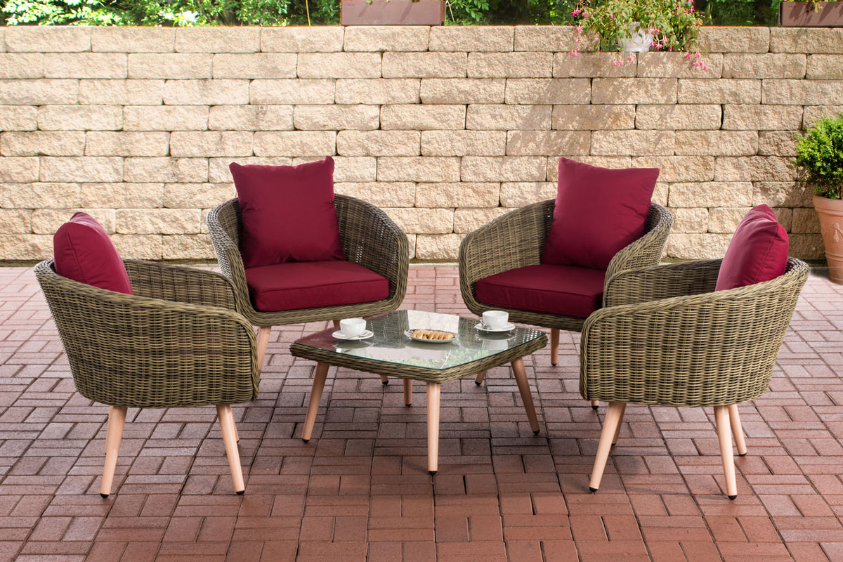 CLP Lounge-Set Ameland Rundrattan rubinrot 45 cm (Hellbraun)