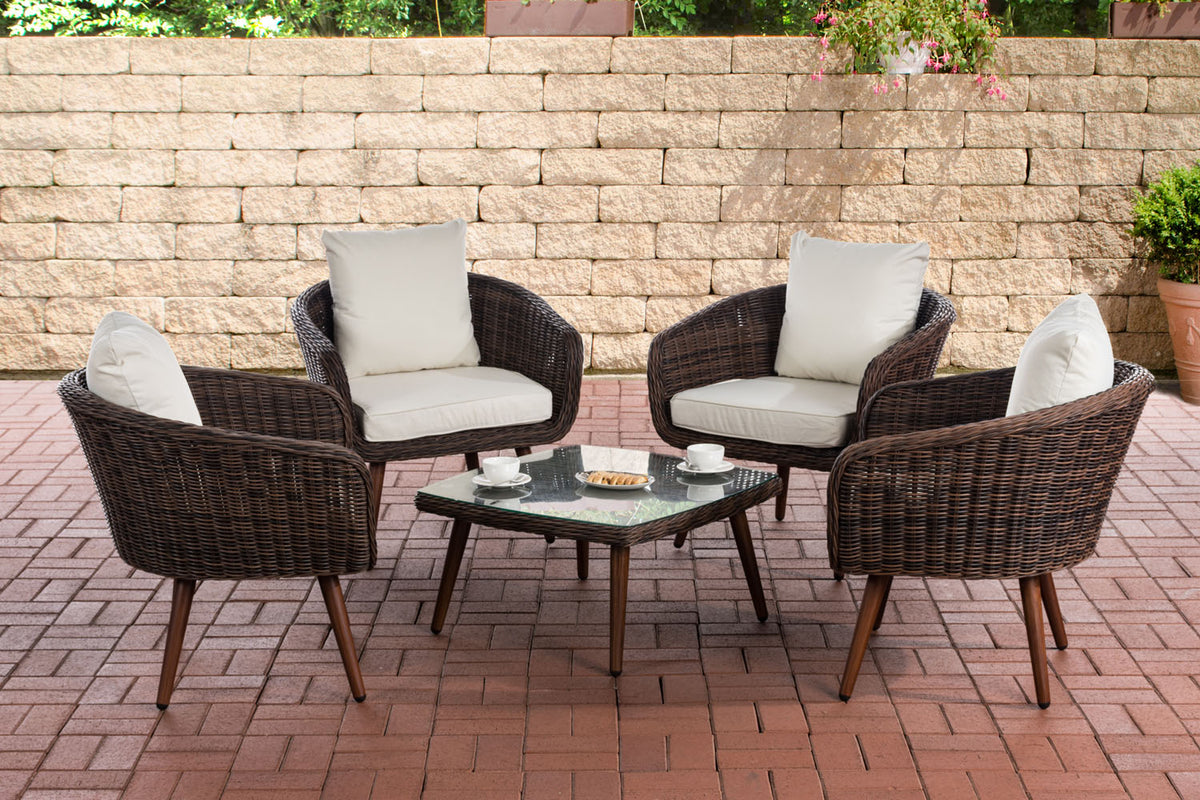 CLP Lounge-Set Ameland Rundrattan cremeweiß 45 cm (Dunkelbraun)