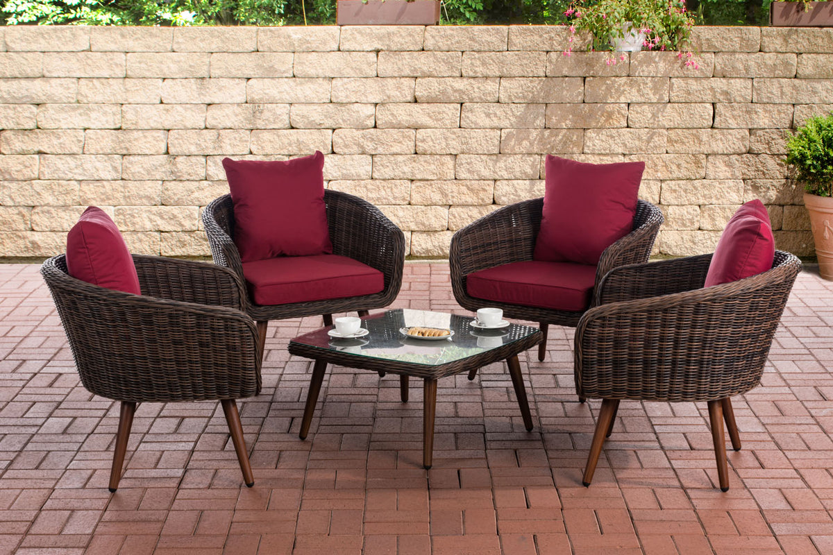 CLP Lounge-Set Ameland Rundrattan rubinrot 45 cm (Dunkelbraun)