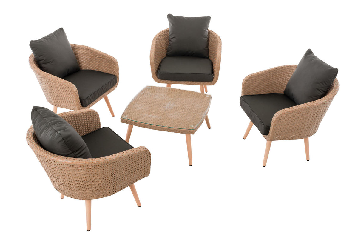 CLP Lounge-Set Ameland Flachrattan anthrazit 40 cm (Hellbraun) – Produktabbildung 2