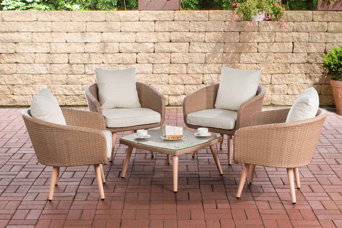 CLP Lounge-Set Ameland Flachrattan cremeweiß 45 cm (Hellbraun)