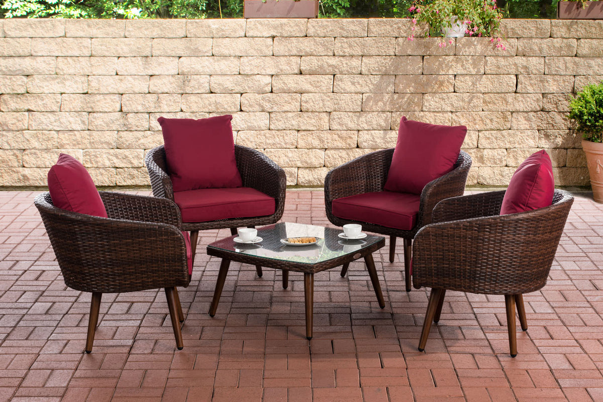 CLP Lounge-Set Ameland Flachrattan rubinrot 45 cm (Dunkelbraun)