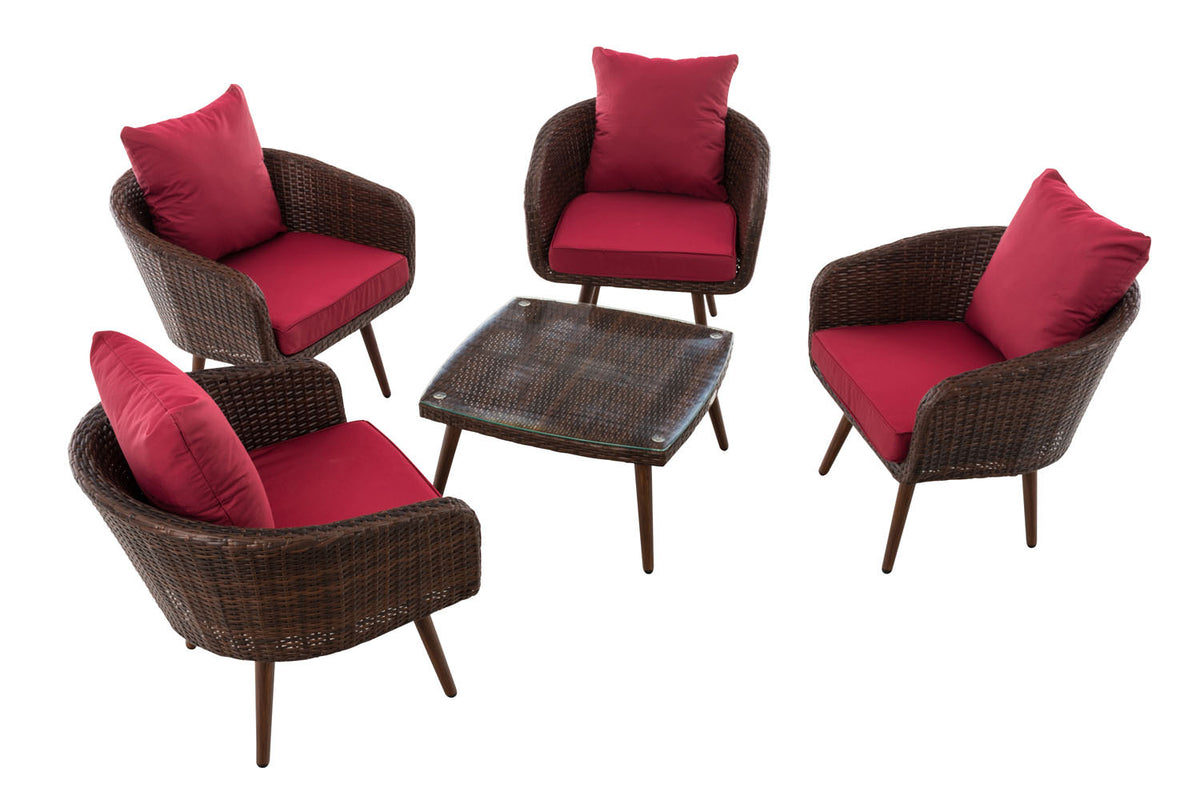 CLP Lounge-Set Ameland Flachrattan rubinrot 45 cm (Dunkelbraun) – Produktabbildung 2