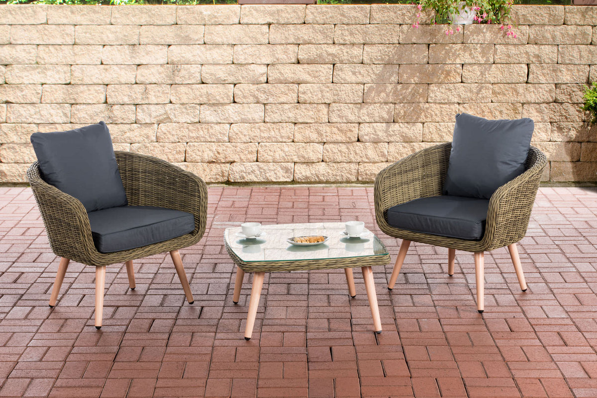 CLP Balkon-Set Ameland Rundrattan eisengrau 40 cm (Hellbraun)