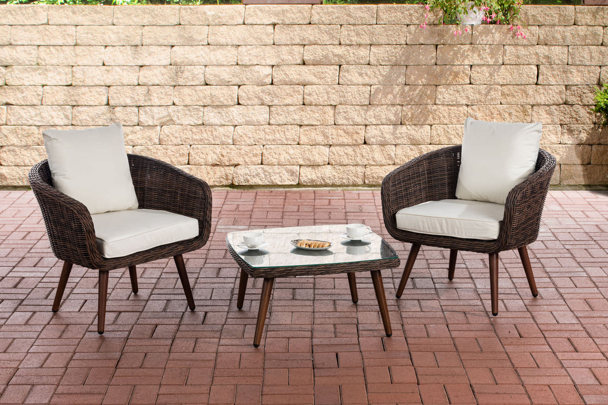 CLP Balkon-Set Ameland Rundrattan cremeweiß 45 cm (Dunkelbraun)