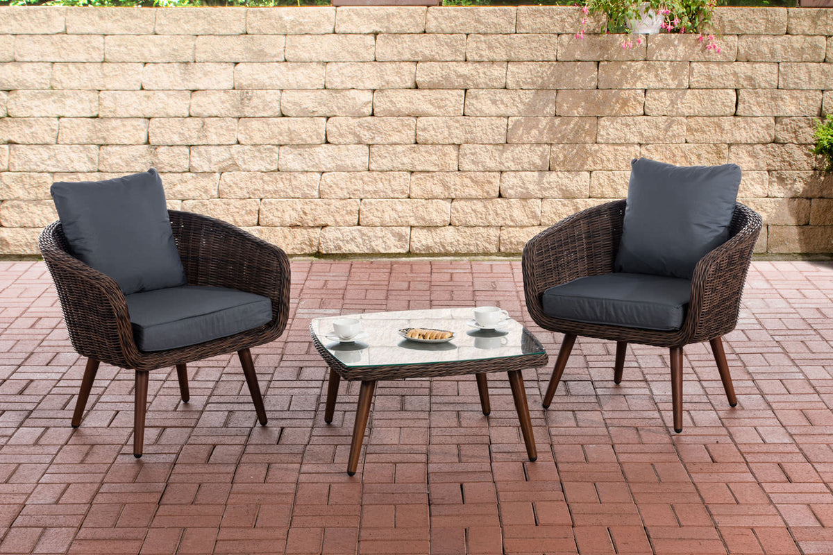 CLP Balkon-Set Ameland Rundrattan eisengrau 45 cm (Dunkelbraun)