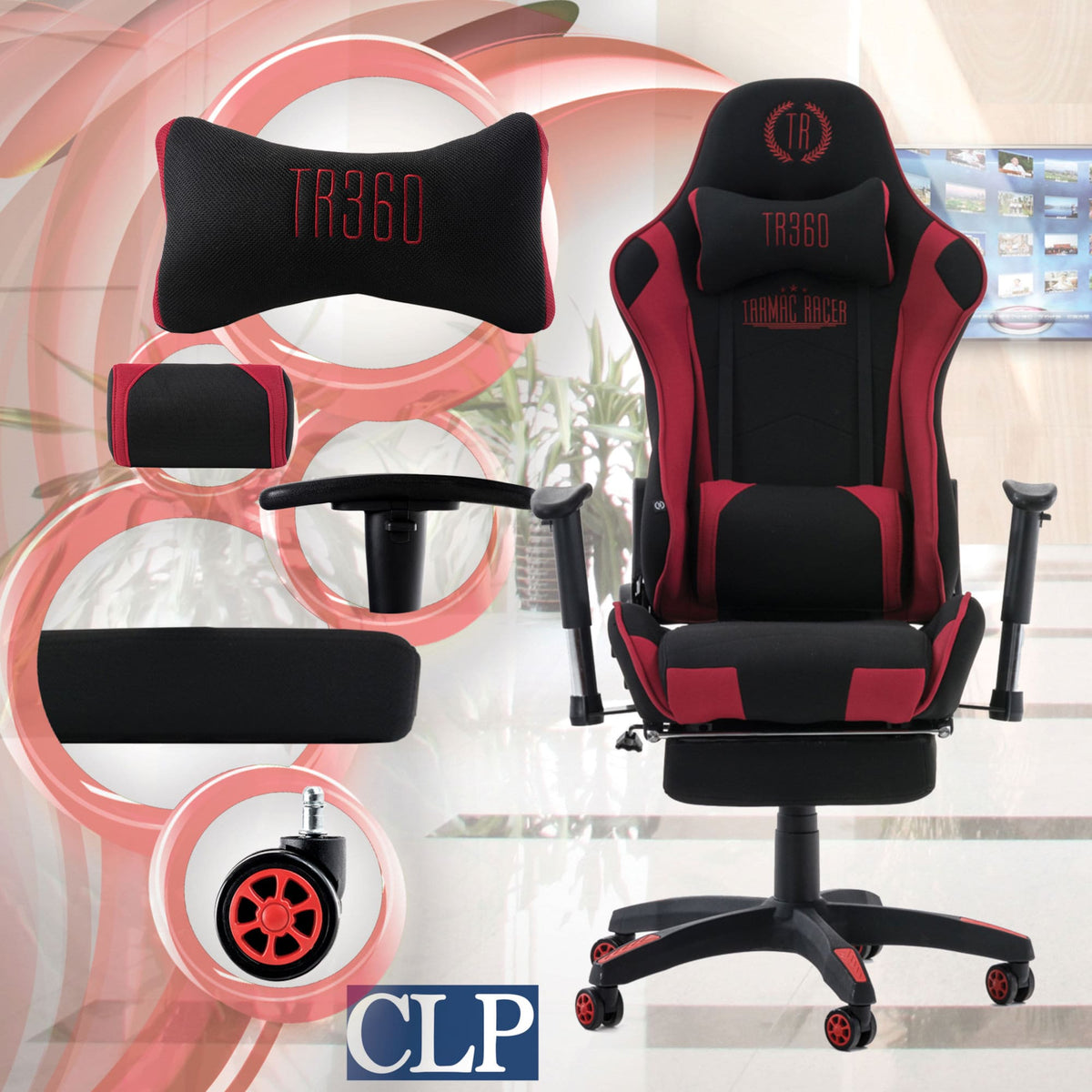 CLP Racing Bürostuhl Turbo Stoff mit Fußablage – Produktabbildung 2