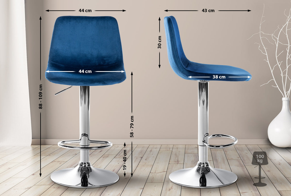 CLP 2er Set Barhocker Divo Samt Chrom – Produktabbildung 2