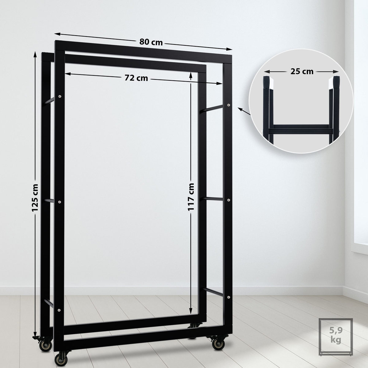 CLP Kaminholzständer Keri mit Rollen 25x80x125 – Produktabbildung 2