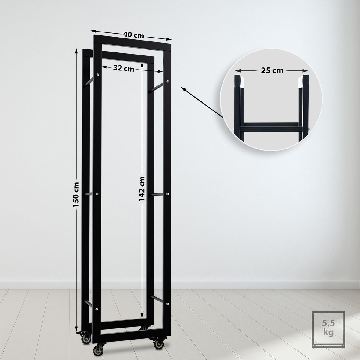 CLP Kaminholzständer Keri mit Rollen 25x40x150 – Produktabbildung 2