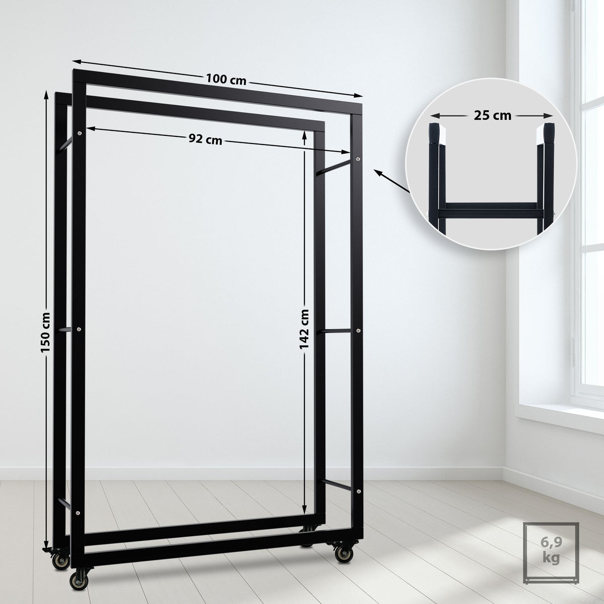 CLP Kaminholzständer Keri mit Rollen 25x100x150 – Produktabbildung 2