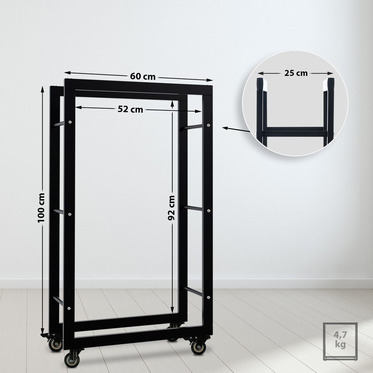 CLP Kaminholzständer Keri mit Rollen 25x60x100 – Produktabbildung 2