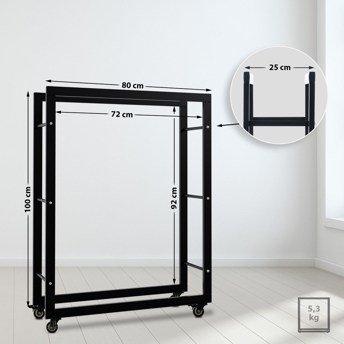 CLP Kaminholzständer Keri mit Rollen 25x80x100 – Produktabbildung 2
