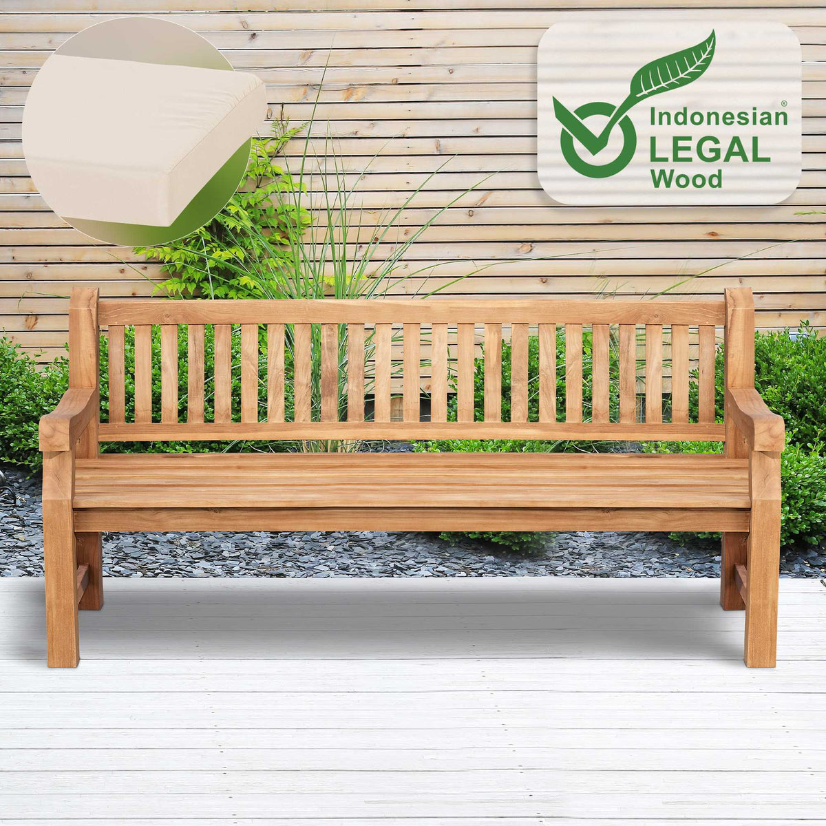 CLP Teakbank Jackson mit Sitzkissen 200 cm + teak – Produktabbildung 3