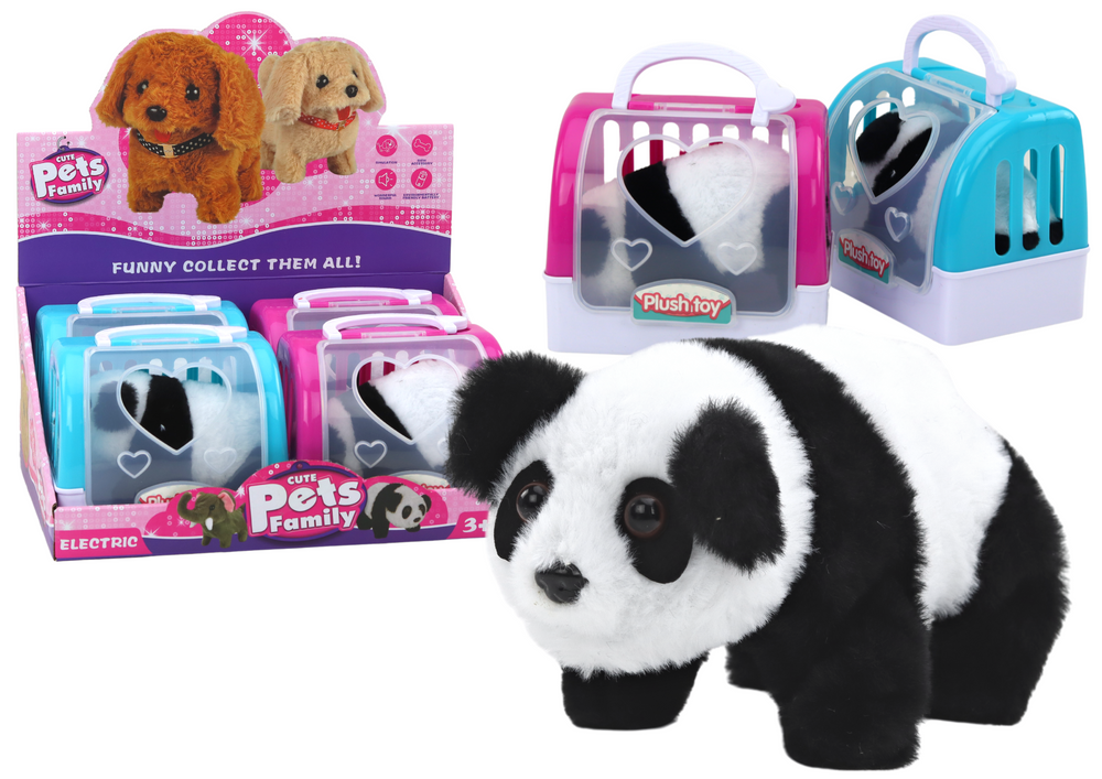 LEAN Toys Interaktiver Plüsch-Panda im rosa-blauen Transporter