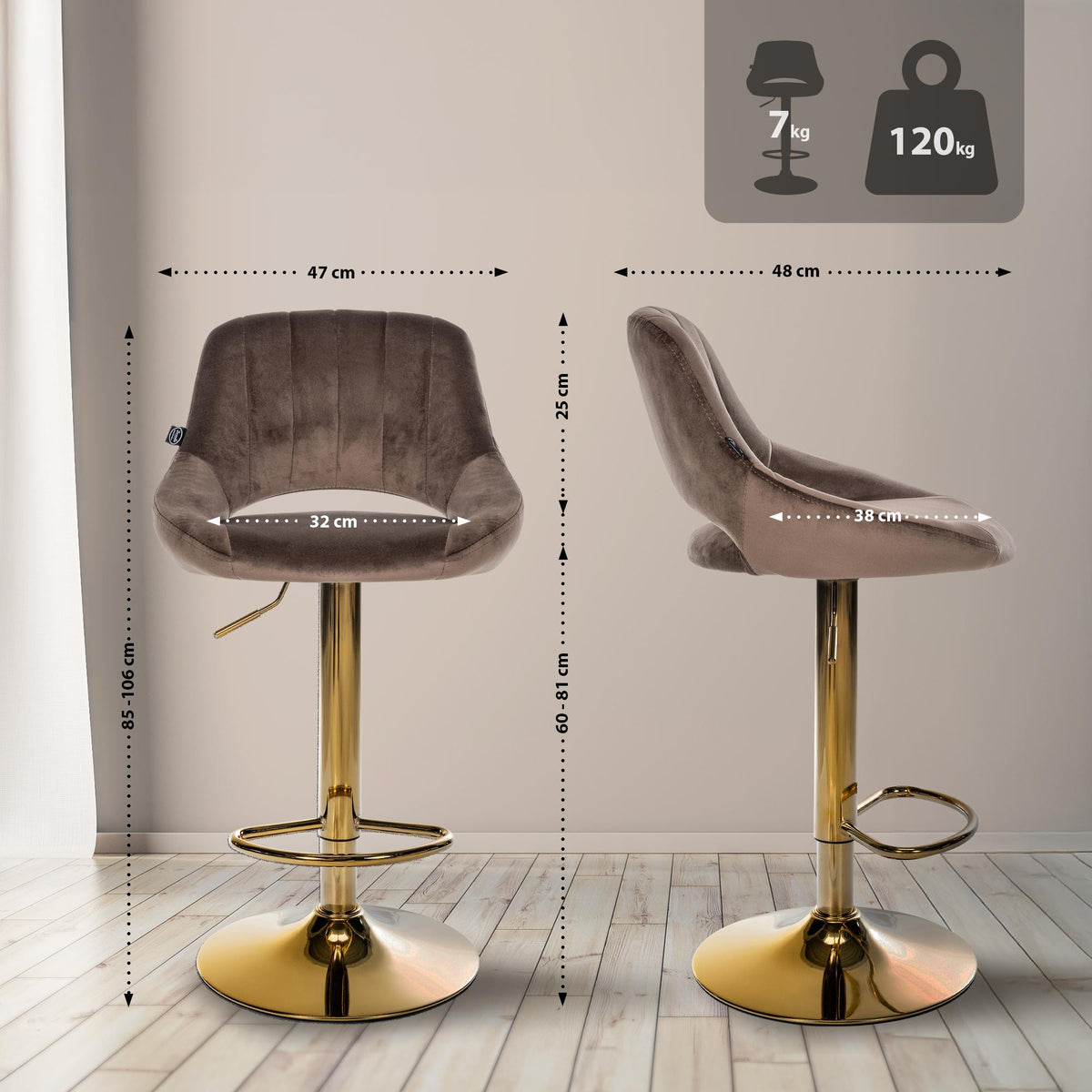 CLP 2er Set Barhocker Milet Samt G – Produktabbildung 2