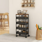 HOMCOM 5-stufiger Küchenwagen, Holzoptik, rollbar, Metallrahmen, 4 Schubladen, Schwarz – Produktabbildung 8