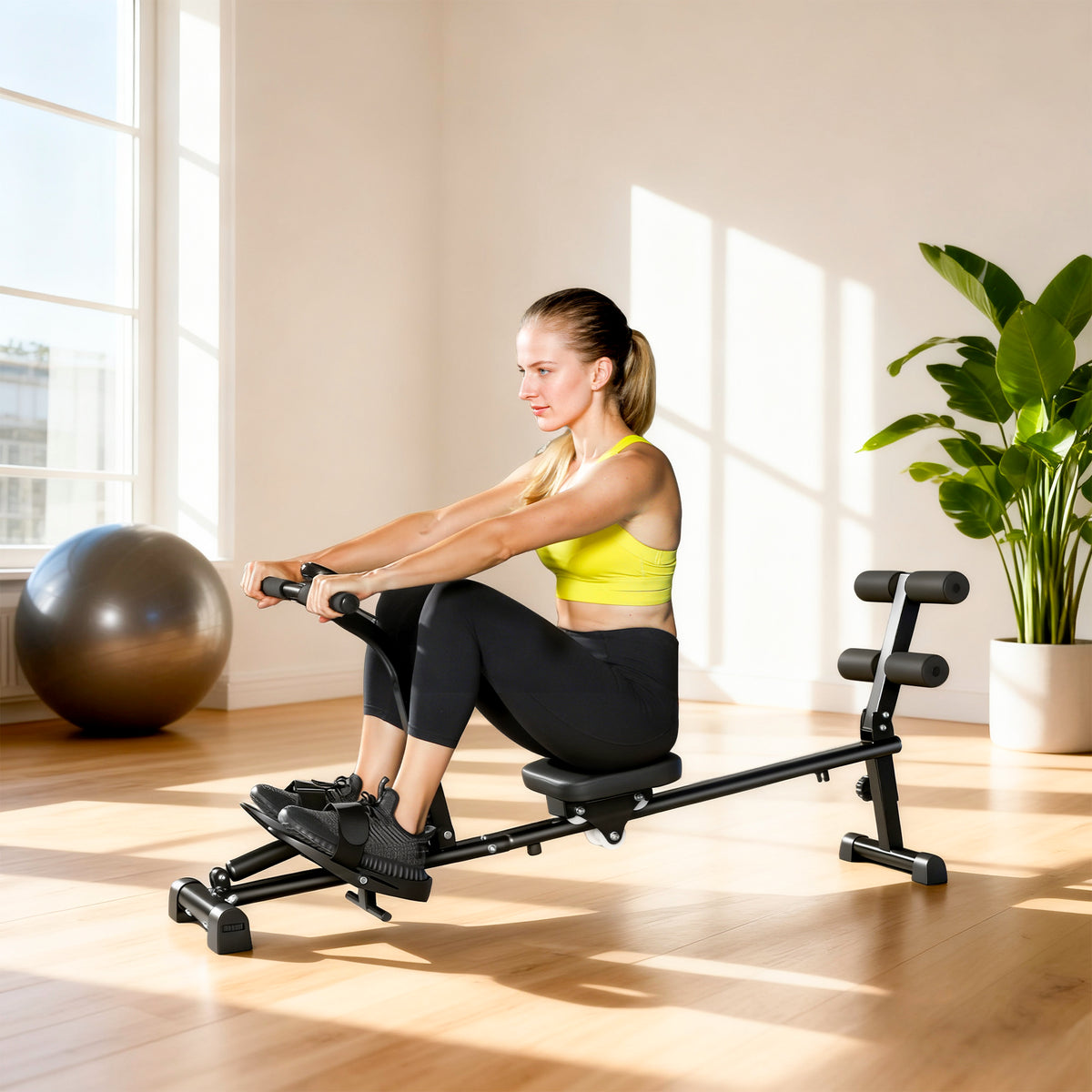 Rudermaschine, Rudergerät für Situps, 12-stufig verstellbar, 2-in-1 Kardiogerät, LCD-Anzeige, Stahl – Produktabbildung 2