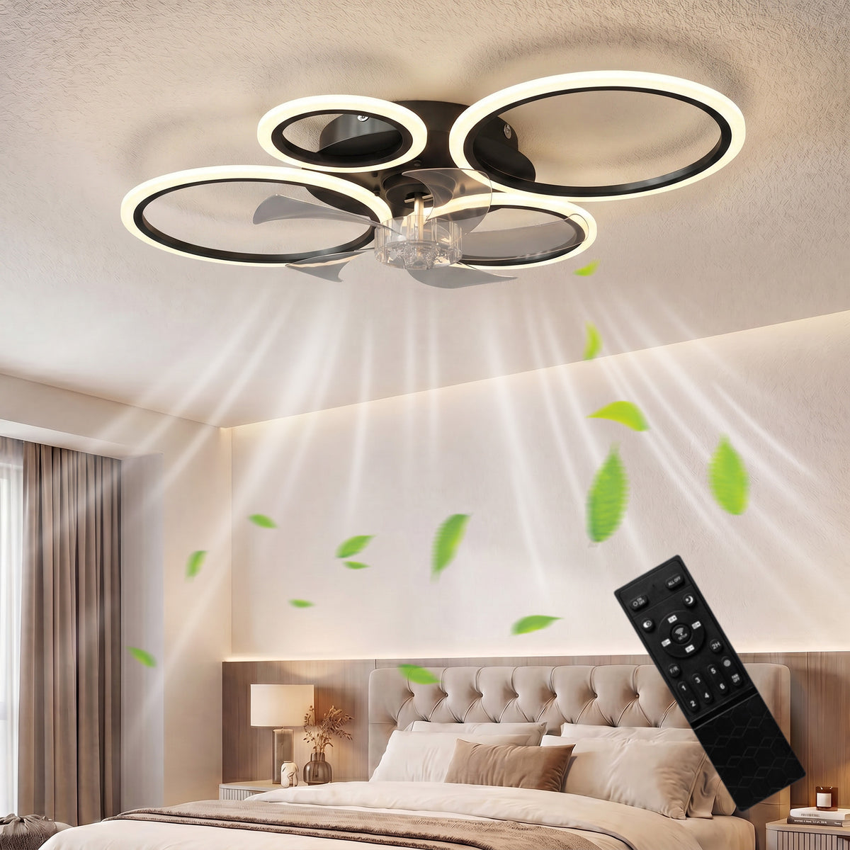 HOMCOM Deckenventilator mit Licht und Fernbedienung, 77 cm LED-Deckenventilator mit 3 Lichtfarben, 6 – Produktabbildung 2