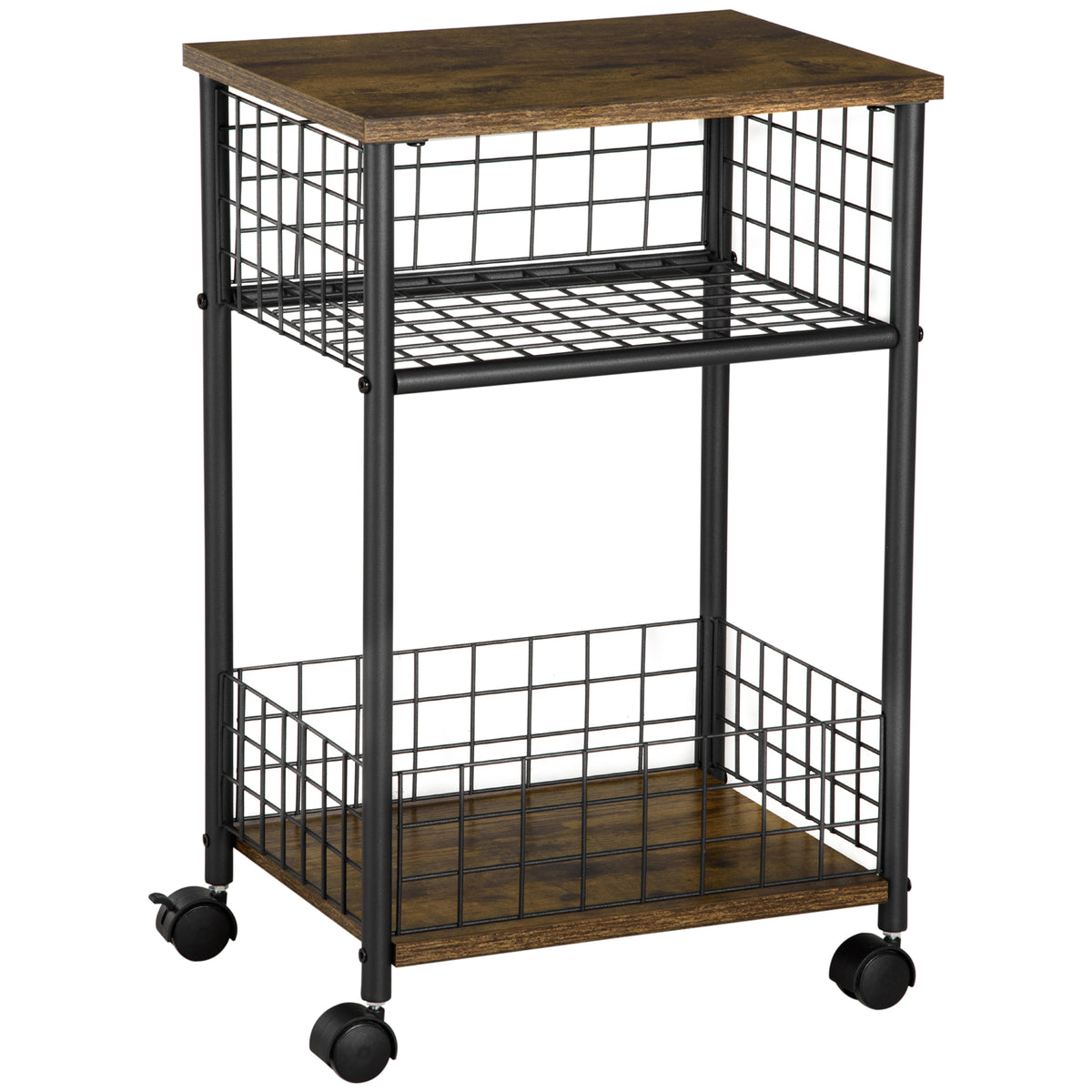 HOMCOM Küchenwagen im Industriedesign 1 Regal 1 Aufbewahrungskorb 4 Räder 40 cm x 30 cm x 62 cm Stahl Schwarz