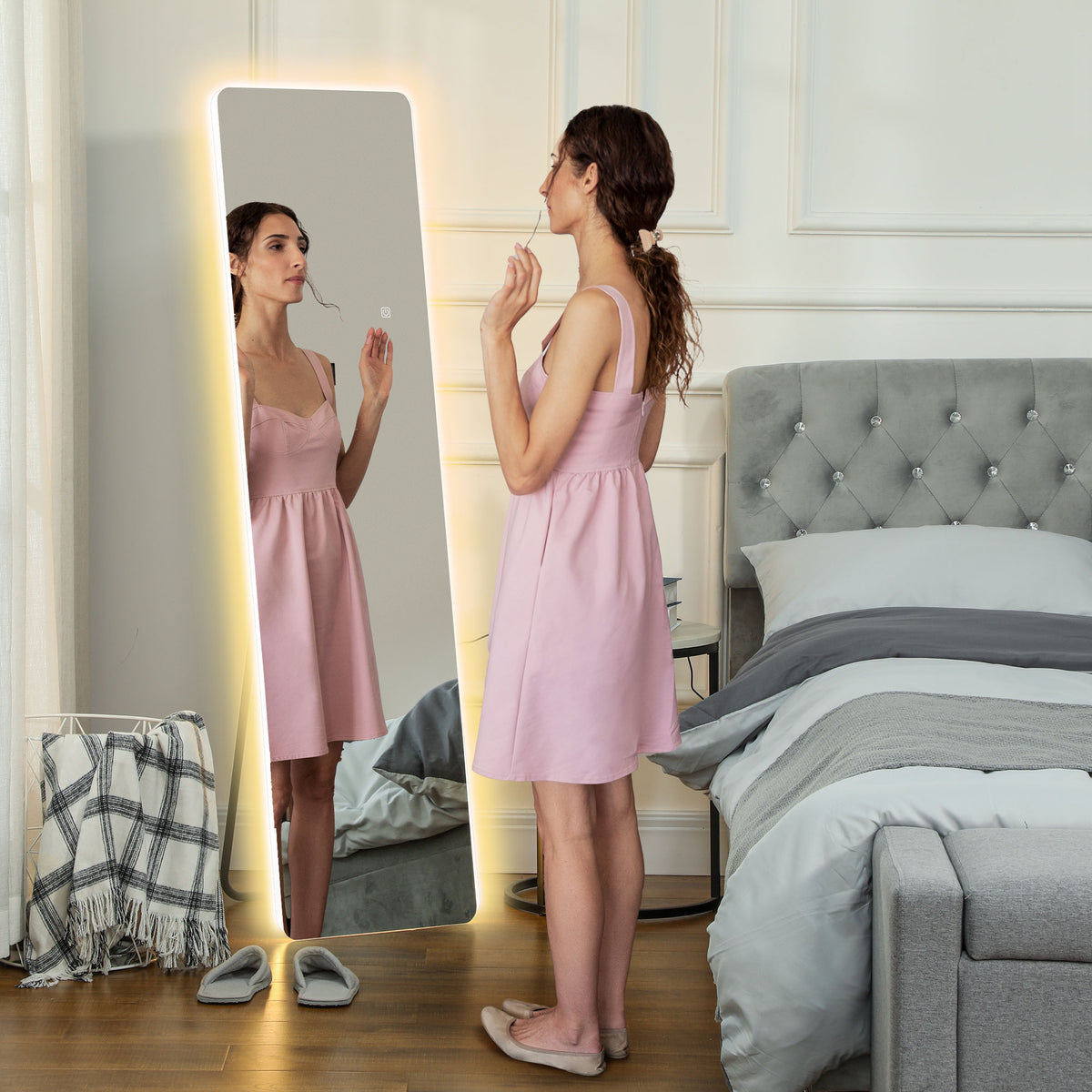 HOMCOM LED Ganzkörperspiegel, Touch-Steuerung, dimmbar, rahmenlos, 40 x 150 cm – Produktabbildung 10
