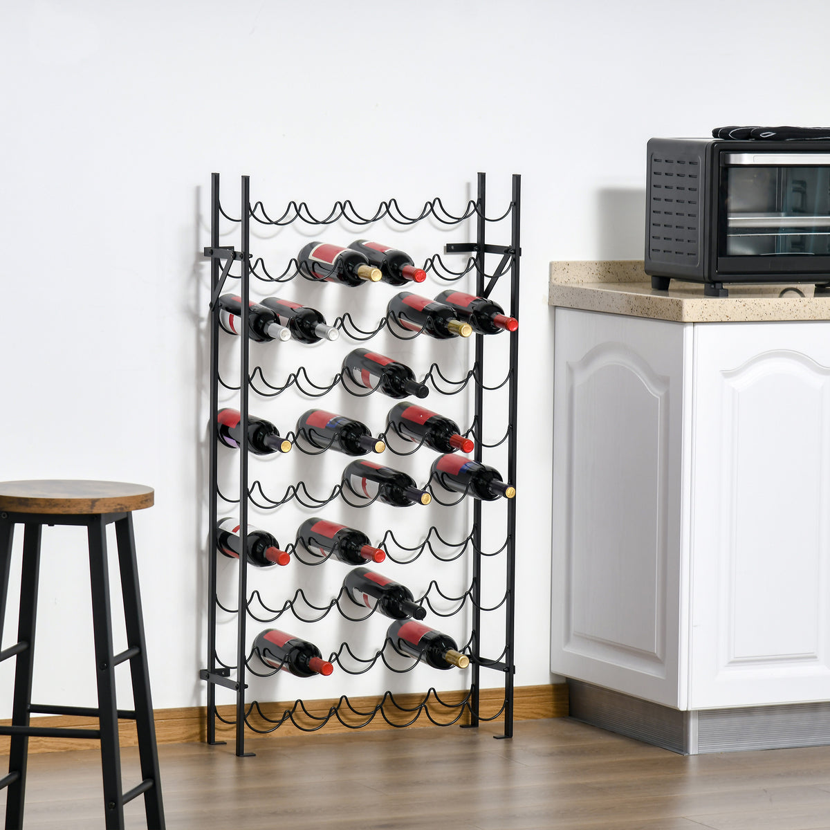 HOMCOM Weinregal für 60 Flaschen Flaschenregal Metall Flaschenhalter 63 x 20,5 x 118 cm Schwarz – Produktabbildung 9