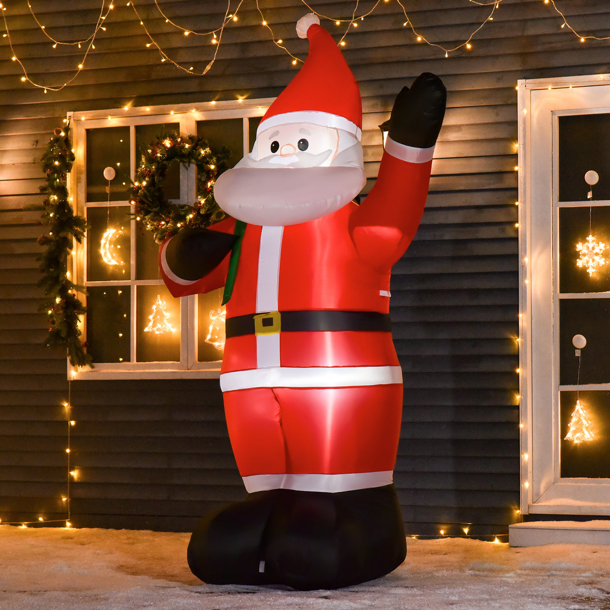 HOMCOM Weihnachtsmann, 2,40 m groß, mit LED-Beleuchtung, selbstaufblasende Gartendeko – Produktabbildung 2