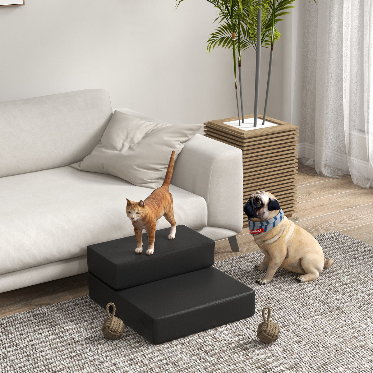 PawHut Haustiertreppe Tierunterlage 2 Stufen Klappbar Hundetreppe Treppe Unterlage für Katzen und Hunde – Produktabbildung 2