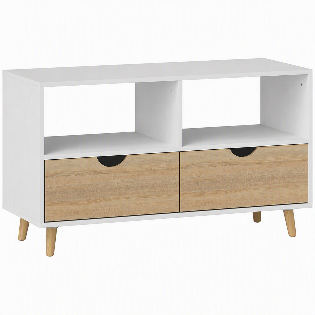 HOMCOM TV-Schrank, TV-Kommode mit Schubladen, Offene Regale, Holz, 99 x 39 x 58 cm, Weiß
