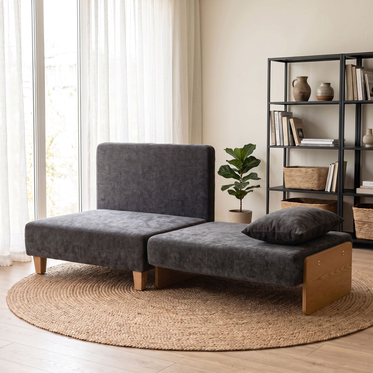 HOMCOM Schlafsessel 2-in-1 mit Bettfunktion, Schlafsofa mit 2 waschbaren Kissen, Seitentaschen für – Produktabbildung 2