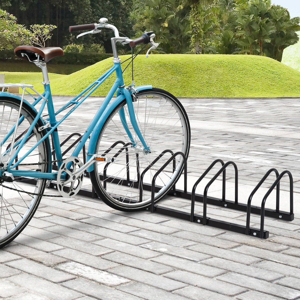 HOMCOM Fahrradständer für 6 Fahrräder, wetterfest, Wand- oder Bodenmontage, Stahl 179 x 33 x 27 cm – Produktabbildung 2