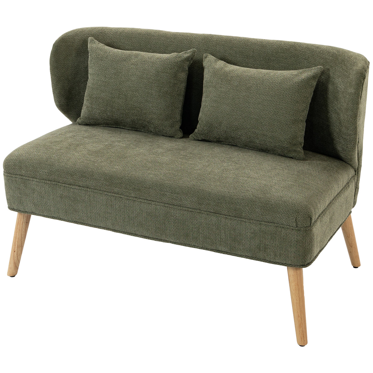 HOMCOM 2-Sitzer-Sofa, kleines Chenille-Sofa mit Flügelrücken, dickem Sitz, Gummibaumholzfüßen, Dunkelgrün