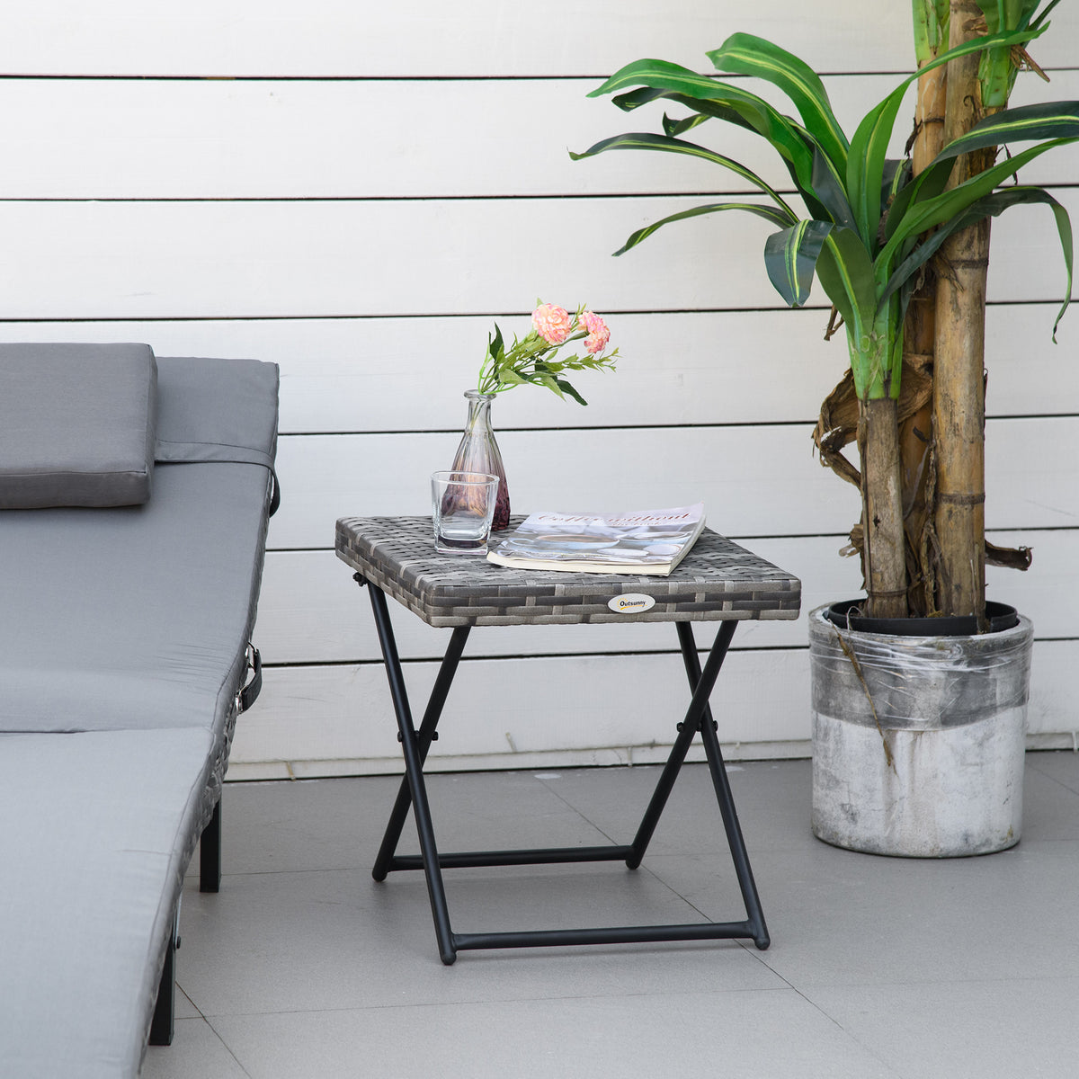 Foldable polyrattan side table coffee table couch table tray balcony table garden table sofa table tea table (2)