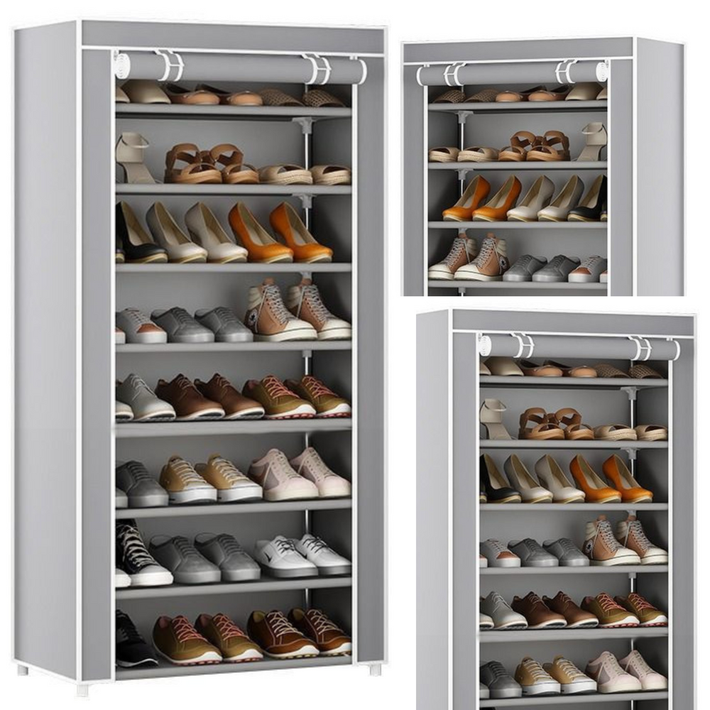 LEAN 8-stufiger Schuhregal-Organizer für Kleiderschrank, staubdichte Abdeckung, Grau
