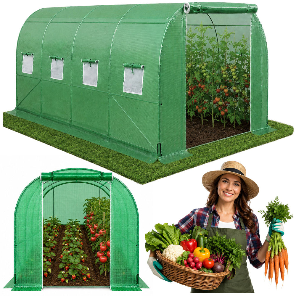 Tunnel greenhouse for vegetables, windows, green, UV-resistant, 4.5x2x2 m 9m²