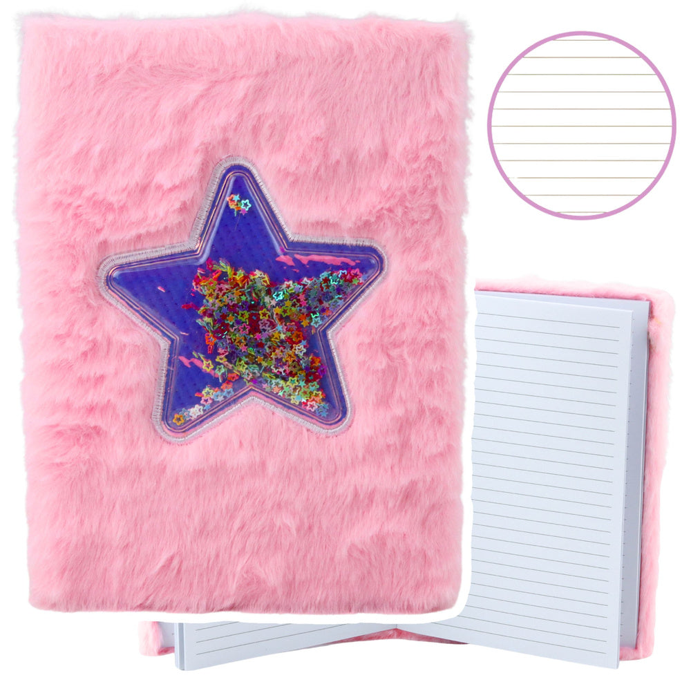 Plush notebook, notebook, lined, star with confetti, pink, A5, 80 sheets